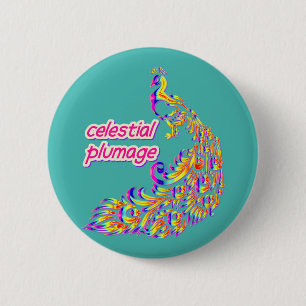 celestial plumage 6 cm round badge