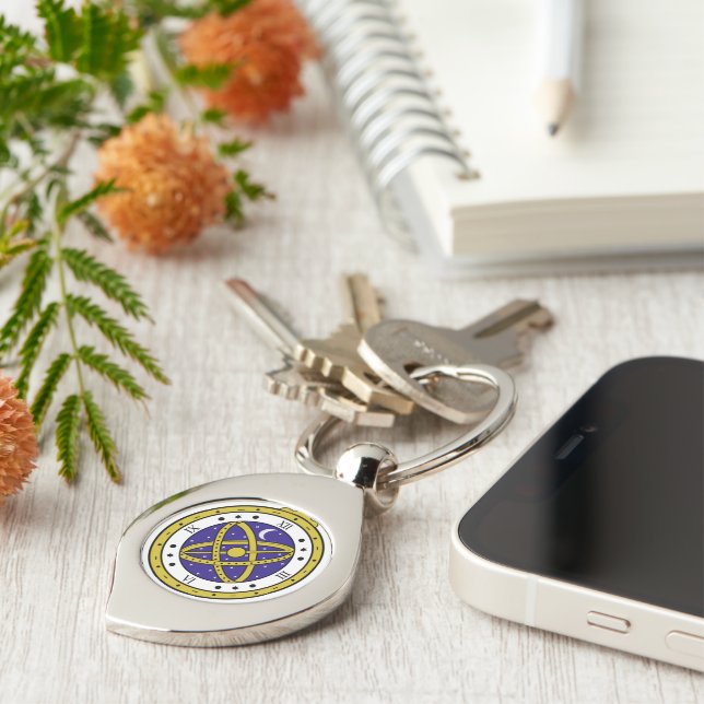 Celestial Pocket Watch Vector Graphic with Golden Key Ring (Side)