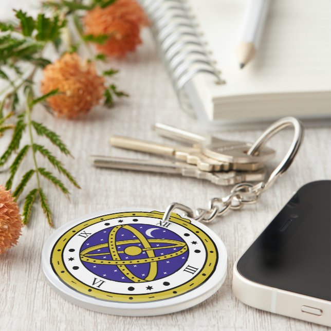 Celestial Pocket Watch Vector Graphic with Golden Key Ring (Front Right)