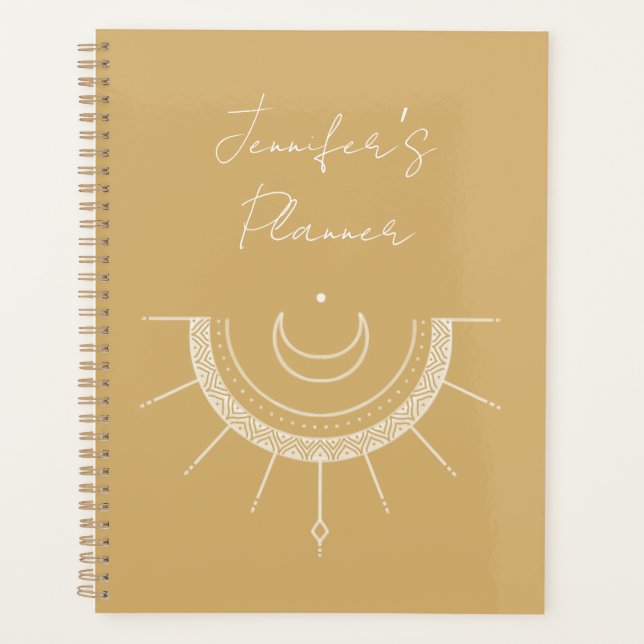 Celestial Pretty Yellow Sun Moon Personalised Planner (Front)