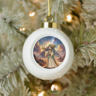 Celestial Priestess of the Golden Pyramid. Ceramic Ball Christmas Ornament