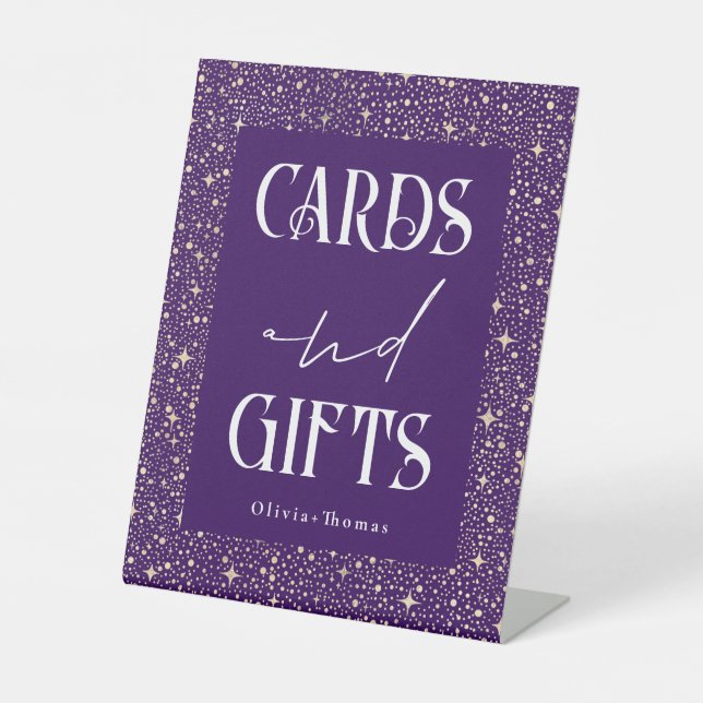 Celestial Purple Card and Gifts Wedding Pedestal Sign (Front)