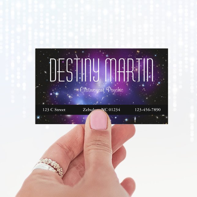 Celestial Purple Galaxy Cluster Space Photo Business Card (Create your own celestial business cards.)