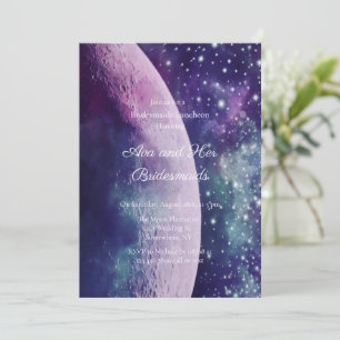 Celestial Purple Galaxy Moon Bridesmaids Luncheon Invitation