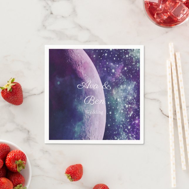 Celestial Purple Galaxy Moon Wedding  Napkin (Insitu)