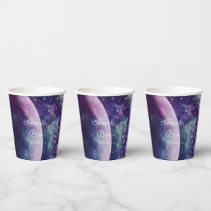 Celestial Purple Galaxy Moon Wedding  Paper Cups