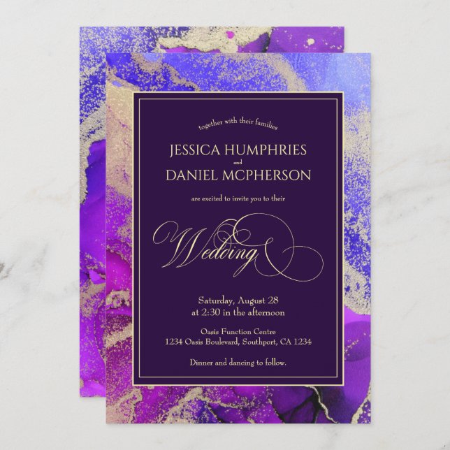 Celestial Purple Gold Moody Wedding Invitation (Front/Back)