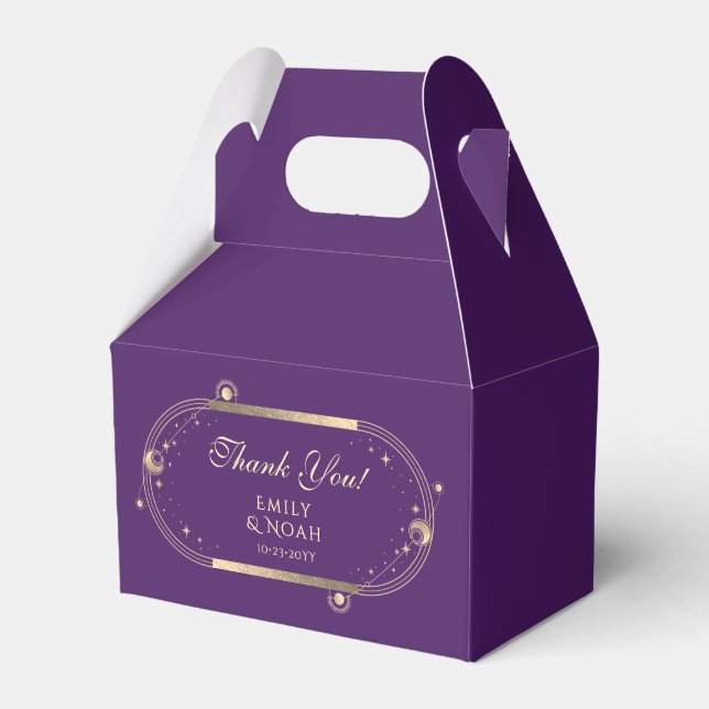 Celestial Purple Gold Sun Moon Stars Wedding Favour Box (Front Side)