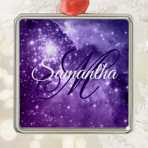 Celestial Purple Starry Sparkle Fancy Monogram Metal Tree Decoration
