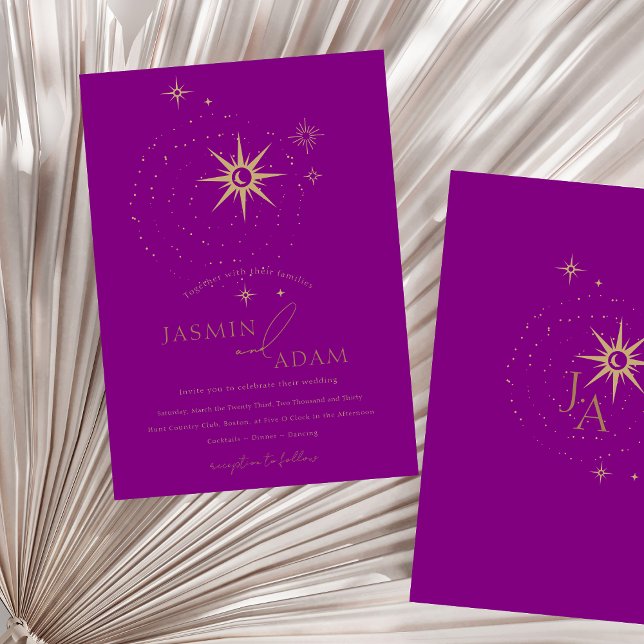 Celestial Purple Stars and Gold Wedding (Celestial Purple Stars and Gold Wedding Foil Invitation)