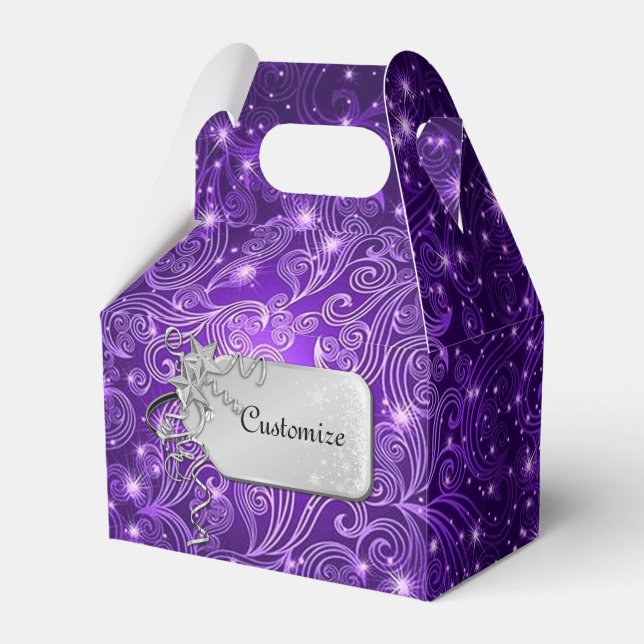 Celestial Purple Swirls & Stars Gable Favour Box (Front Side)