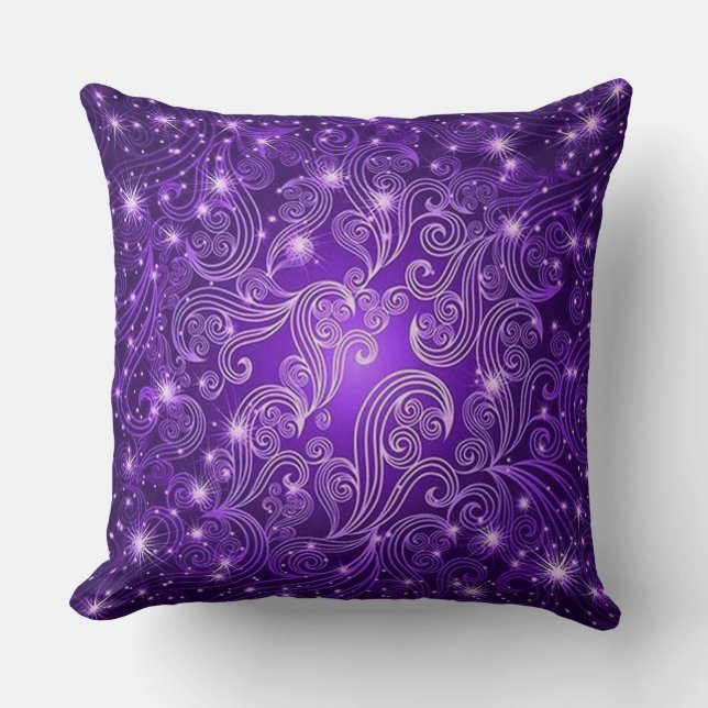 Celestial Purple Swirls & Stars Throw Pillow (Front)