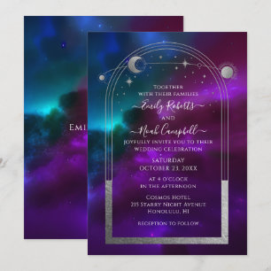 Celestial Purple Teal Wedding Invitation