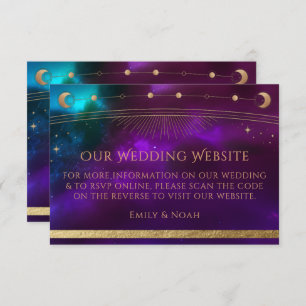 Celestial Purple Teal Wedding Website RSVP QR Code Enclosure Card