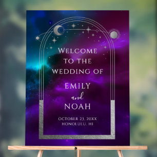Celestial Purple Teal Welcome Wedding Acrylic Sign