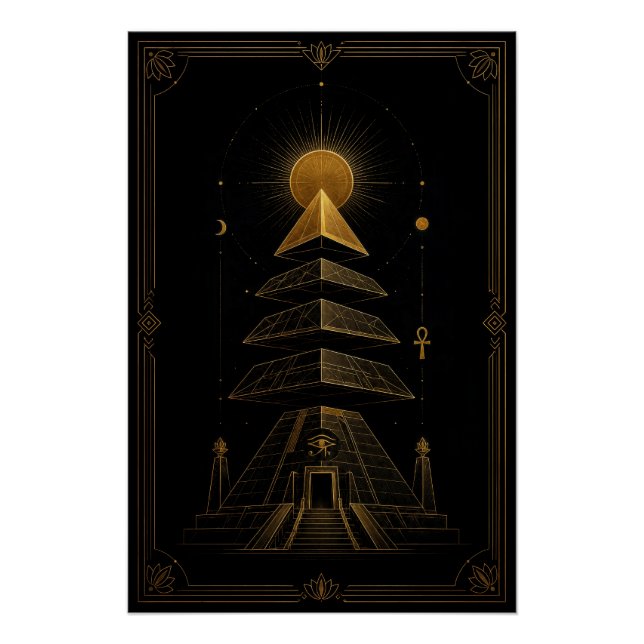 Celestial Pyramid Temple in Black and Gold Poster (Front)