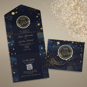 Celestial QR Code Wedding All In One Invitation