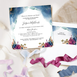 Celestial Quinceañera Blue Purple Teal and Fuchsia Invitation