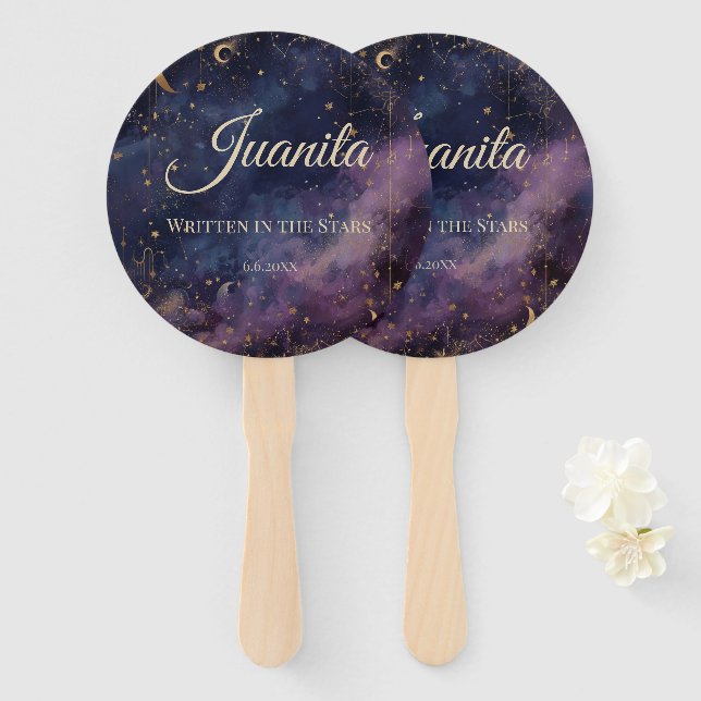 Celestial Quinceañera, custom Hand Fan (Front and Back)