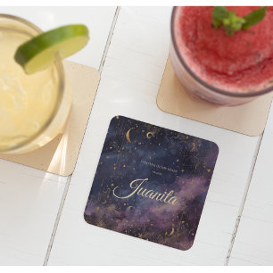Celestial Quinceañera, custom Square Paper Coaster
