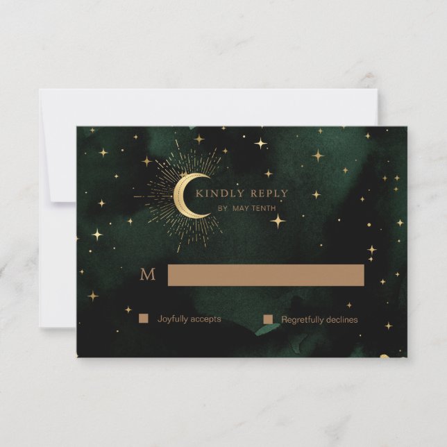 Celestial Quinceanera Moon Gold RSVP Response Card (Front)