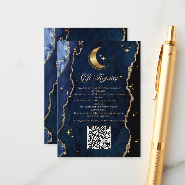 Celestial Quinceanera QR Gift Enclosure Card (Front/Back In Situ)