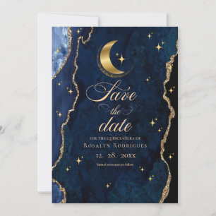 Celestial Quinceanera Stars and Moon Blue Save The Date