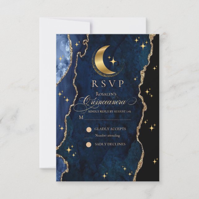 Celestial Quinceanera Stars and Moon Response Card (Front)