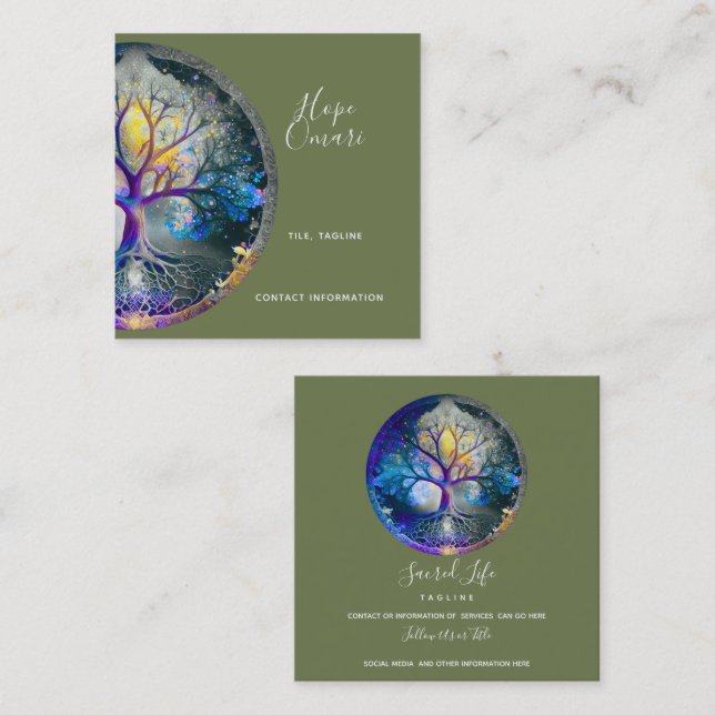 Celestial Radiance | Tree of Life Square Business Card (Front/Back)