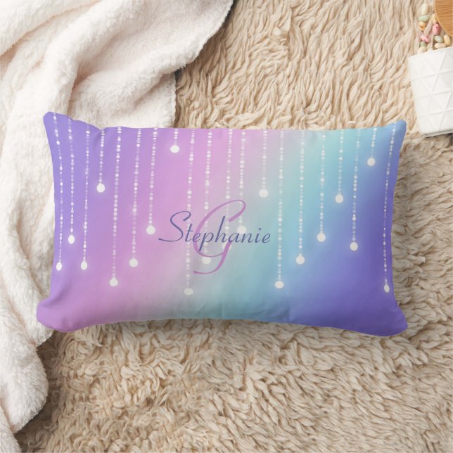 Celestial Rainbow Glitter Drips Custom Name Girly  Lumbar Cushion (Blanket)