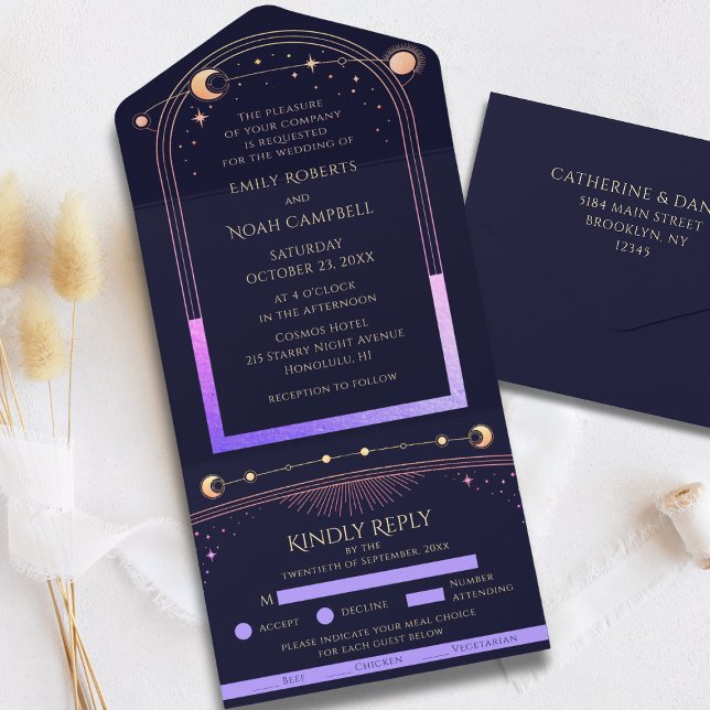 Celestial Rainbow Sun Moon Stars Wedding All In One Invitation (Creator Uploaded)