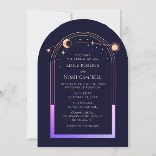 Celestial Rainbow Sun Moon Stars Wedding Invitation