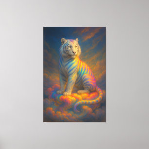 Celestial Rainbow White Tiger – Fantasy Art Painti Canvas Print
