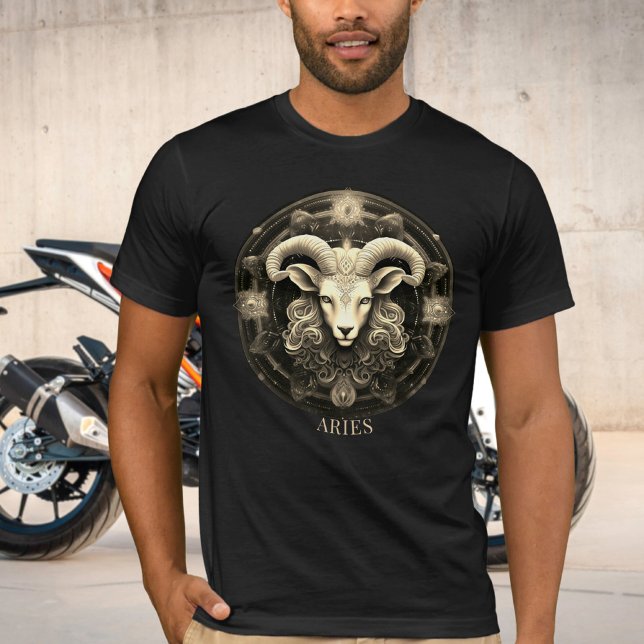 Celestial Ram Zodiac Symbol Fantasy Aries Mens T-Shirt (Creator Uploaded)
