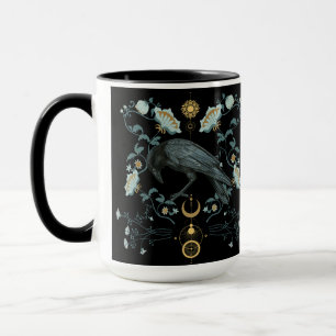 Celestial Raven Coffee Mug Viking Pagan Botanical