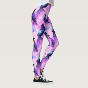 Celestial Raven Galaxy Pastel Halloween Pattern Leggings