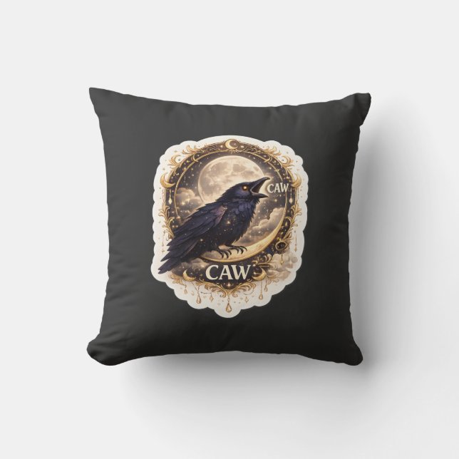 Celestial Raven Moon Gothic Night Nature Vibes Cushion (Front)