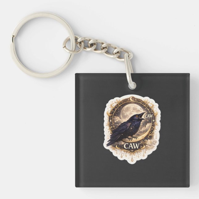 Celestial Raven Moon Gothic Night Nature Vibes Key Ring (Front)