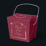 Celestial Red Gold Sun Moon Stars 30th Birthday Favour Box<br><div class="desc">Celestial Red Gold Sun Moon Astronomy 30th Birthday Favour Boxes features an elegant gold sun, moon and stars with a golden frame on a deep pink-red background. Inside is your custom thirtieth birthday favour box information. Personalise by editing the text in the text boxes. Designed for you by Evco Studio...</div>