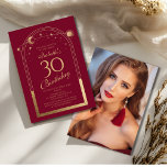 Celestial Red Gold Sun Moon Stars 30th Birthday Invitation<br><div class="desc">Celestial Red Gold Sun Moon Astronomy 30th Birthday Photo Invitations features an elegant gold sun,  moon and stars with a golden frame on a red background. Inside is your custom thirtieth birthday invitation information. On the reverse add your favourite photo. Designed for you by Evco Studio www.zazzle.com/store/evcostudio</div>