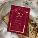 Celestial Red Gold Sun Moon Stars 30th Birthday Invitation<br><div class="desc">Celestial Red Gold Sun Moon Astronomy 30th Birthday Invitations features an elegant gold sun,  moon and stars with a golden frame on a red background. Inside is your custom thirtieth birthday invitation information. Personalise by editing the text in the text boxes. Designed for you by Evco Studio www.zazzle.com/store/evcostudio</div>