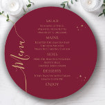 Celestial Red Gold Sun Moon Stars 30th Birthday Menu<br><div class="desc">Celestial Red Gold Sun Moon Stars 30th Birthday Menu Cards features a golden stars on a red background with your menu details in the centre in modern gold calligraphy script. Personalise by editing the text in the text boxes provided. Designed for you by Evco Studio www.zazzle.com/store/evcostudio</div>