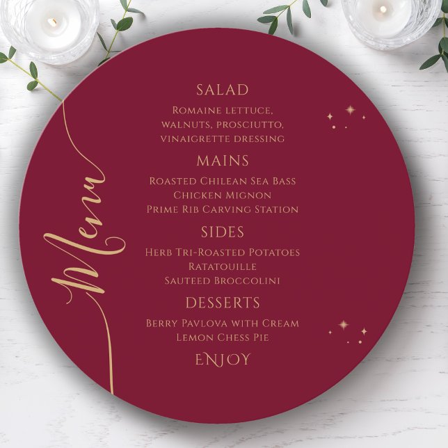Celestial Red Gold Sun Moon Stars 30th Birthday Menu (Creator Uploaded)