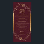 Celestial Red Gold Sun Moon Stars 30th Birthday Poster<br><div class="desc">Celestial Red Gold Sun Moon Stars 30th Birthday Menu Cards features a golden sun, moon and stars on a deep pink-red background with your menu details in the centre in modern gold calligraphy script. Personalise by editing the text in the text boxes provided. Designed for you by Evco Studio www.zazzle.com/store/evcostudio...</div>