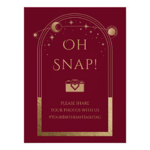 Celestial Red Gold Sun Moon Stars Oh Snap Poster