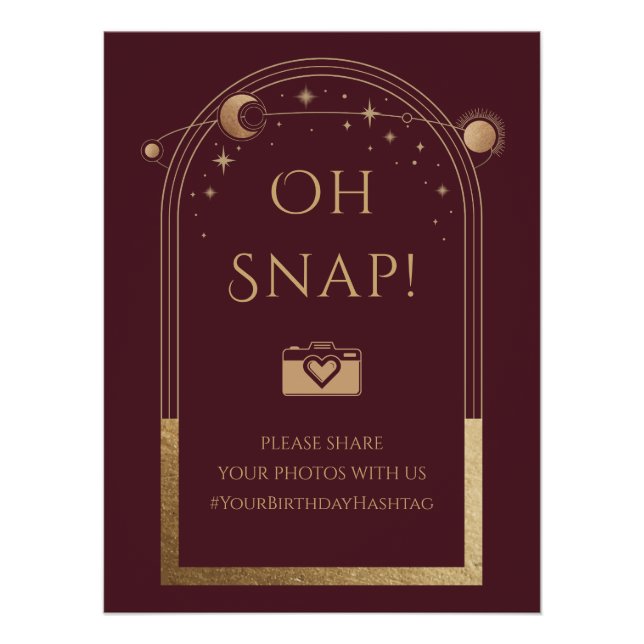 Celestial Red Gold Sun Moon Stars Oh Snap Poster (Front)