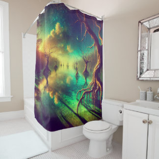 Celestial Reflections – Surreal Landscape Art Shower Curtain