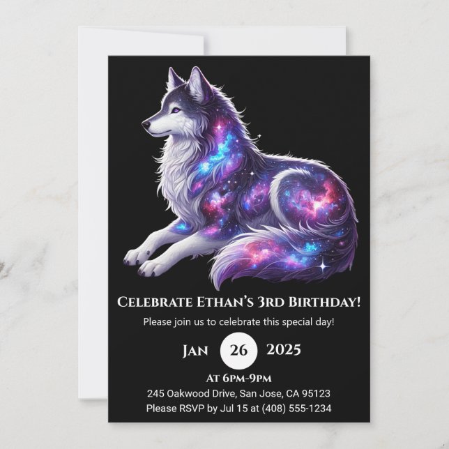 Celestial Resting Wolf Birthday Invitation (Front)
