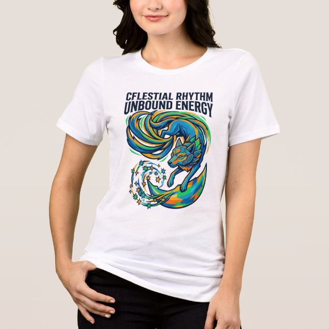 Celestial Rhythm Unbound Energy Mystic Wolf Graphi Tri-Blend Shirt (Front)