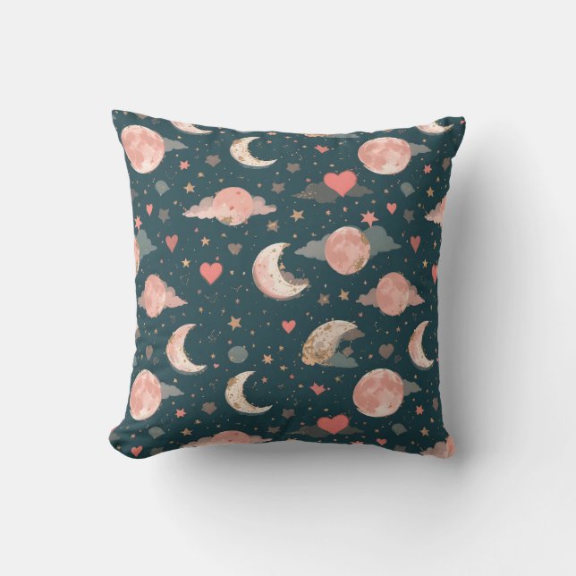 Celestial Romance Dreamy Moon & Stars Valentine Se Cushion (Front)